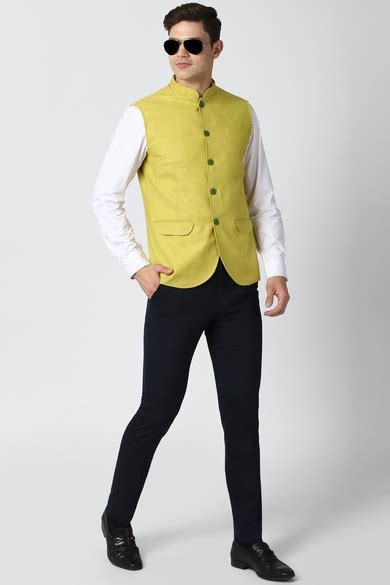 Buy Men Yellow Textured Nehru Jacket Online - 693410 | Peter England