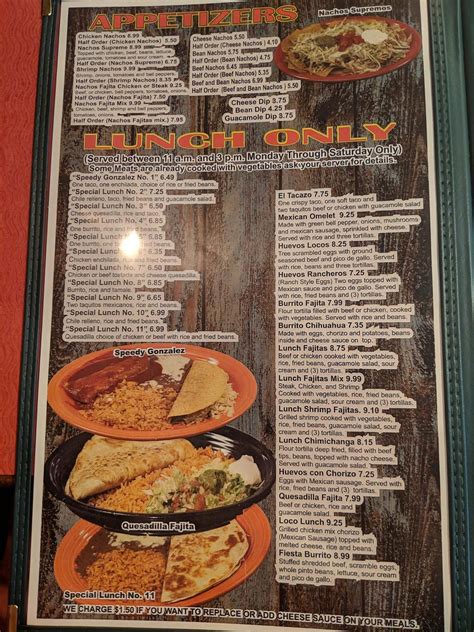 Menu at El Canelo Mexican Restaurant, Seneca