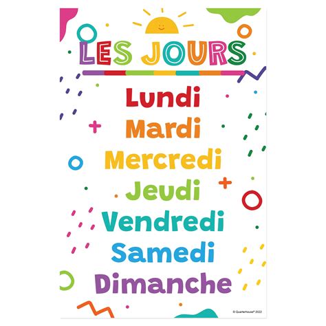 Quarterhouse Beginner French - Days of the Week Poster, French and ESL ...