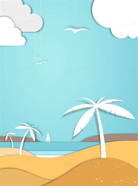 矢量立体卡通海边椰树海景背景背景图片素材免费下载_熊猫办公