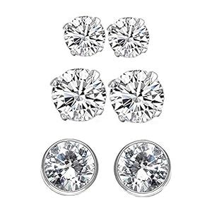 Mahi Rhodium Plated Combo of 3 Magnificent Solitaire Studs Earrings ...