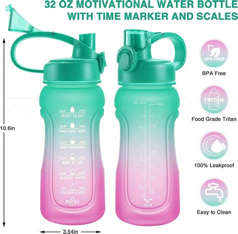 Buy 64 Oz/32 Oz Water Bottle with Time Marker & Fast Flow Spout BPA ...