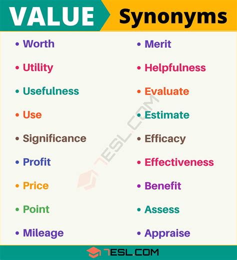 140+ Synonyms for "Value" with Examples | Another Word for “Value” • 7ESL