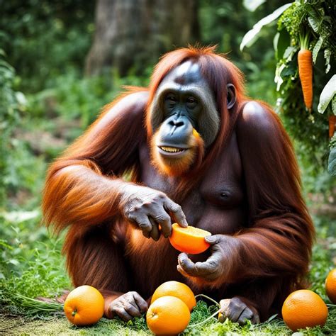 Orangutan eating oranges - AI Generated Artwork - NightCafe Creator