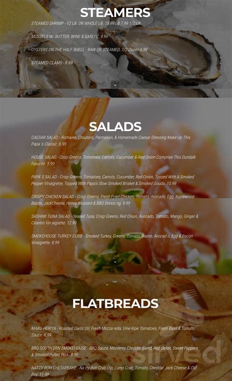 Papa's Smokehouse Saloon menu in Dundalk, Maryland, USA