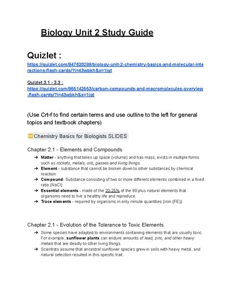 Copy of Biology Unit 2 Study Guide (Open to all) - Biology Unit 2 Study ...