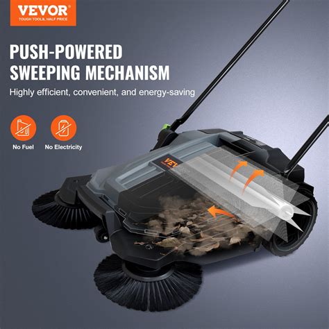 VEVOR Walk-Behind Hand Push Floor Sweeper, 25.6" Sweeping Width Floor ...