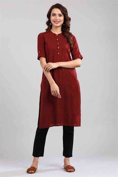 Buy Red Band Collar Yarn-dyed kurta Online for Woman | Shop for Aurelia