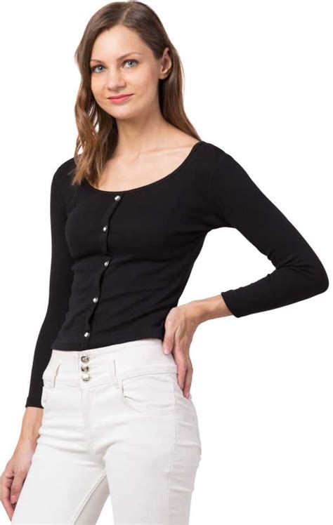 Whitewhale Casual Regular Sleeves Solid Women Black Top