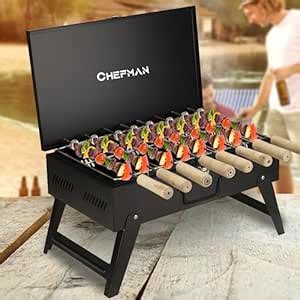 CHEFMAN Portable Briefcase Charcoal Barbeque Grill with Wooden Handle ...