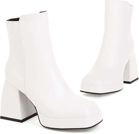 Buy heelchic Women Classic Square Toe Platform Ankle Boots Chunky Heel ...