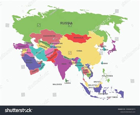 Asian Countries Map Map Countries Continent: vetor stock (livre de ...