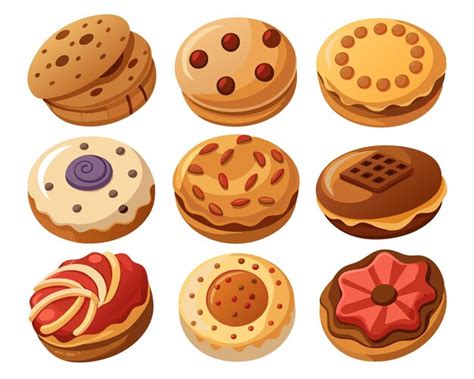 Conjunto de diferentes tipos de biscoitos ilustração vetorial | vetor ...
