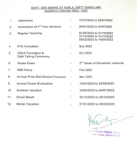 Academic Calendar | Government Degree College Drang | Narla, District ...