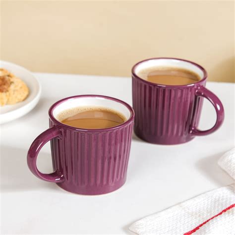 Cresta Ceramic Coffee Cup Set Of 6 Purple 300ml Online - Premium Coffee ...