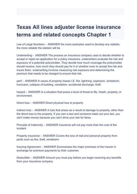 Texas All lines adjuster license insurance terms and related concepts ...