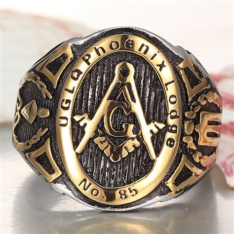 Buy MOWEN Jewelry Men's 18k Gold Plated Stainless Steel Masonic Vintage ...