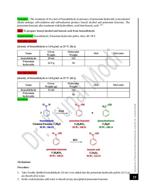 Practical:-3 Notes on the Synthesis benzyl alcohol and benzoic acid (Organic Chemistry Reaction)