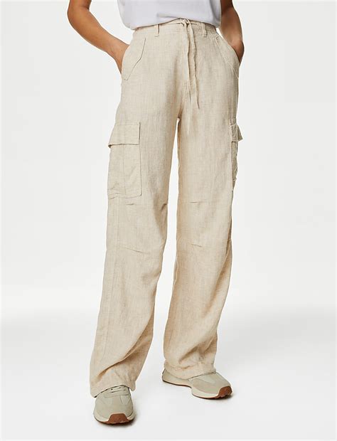 Buy Linen Rich Straight Leg Cargo Trousers at Marks & Spencer