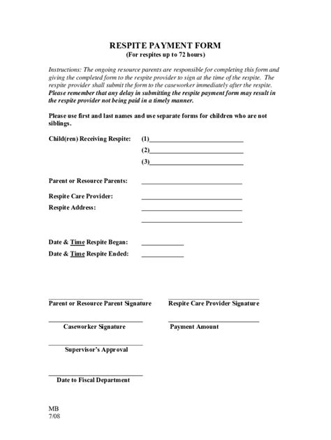 Fillable Online RESPITE PAYMENT FORM Fax Email Print - pdfFiller