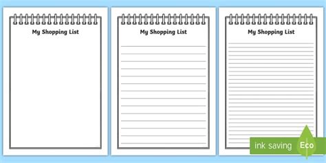 My Shopping List Writing Frames (A4)