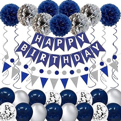 FamilyPro Navy Blue Silver Birthday Decorations, Happy India | Ubuy