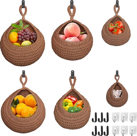 Amazon.com - 6 Pcs Jute Hanging Fruit Baskets for Kitchen Bohemian ...