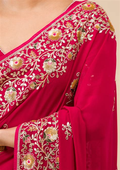 Buy Maroon Sequins Georgette Saree - Koskii