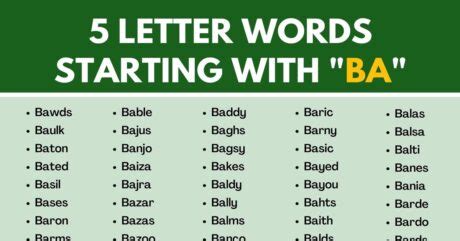 210+ Useful 5 Letter Words Starting with BA in English • 7ESL