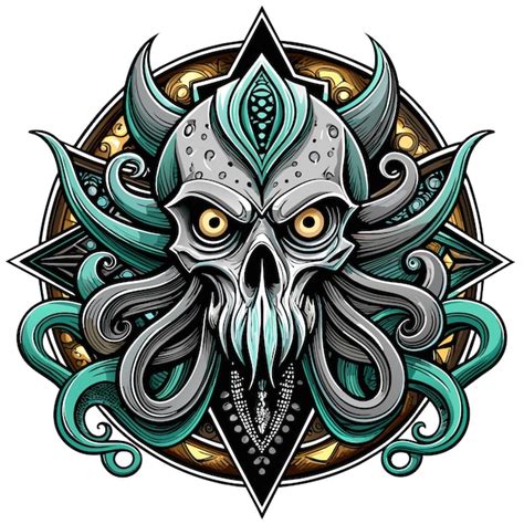Octopus octoskull evil hand drawn cartoon character sticker icon ...