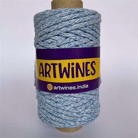 Artwines Knotting Cord/Thread/dori Braided 4mm- 50 metre, Sky Blue and ...