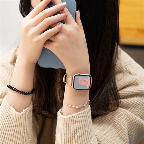 适用iwatch8表带applewatch7苹果S7夏S6个性6代SE手表5真皮4小众3细S8女生44mm高级ultra智能 ...