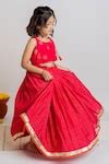 Buy Pink Muslin Tassels Moon And Dot Print Blouse & Lehenga Set For ...