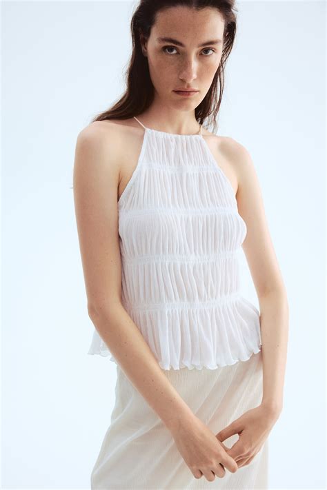 Smocked strappy top - White - Ladies | H&M IN