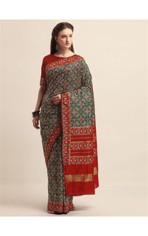 Kapaaha Zari Patola Maroon And Bottle Green -KPS6