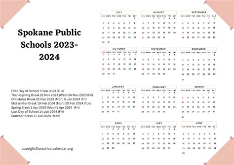 Spokane Public Schools Calendar - US School Calendar