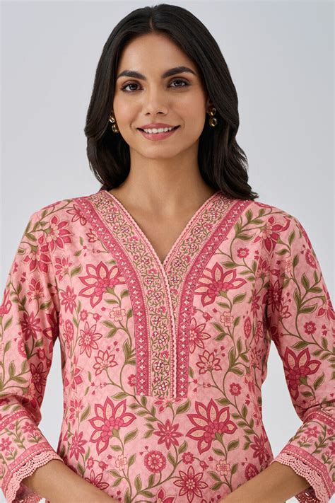 Buy Peach Printed Straight Cotton Kurta for Women | Designer Kurta ...