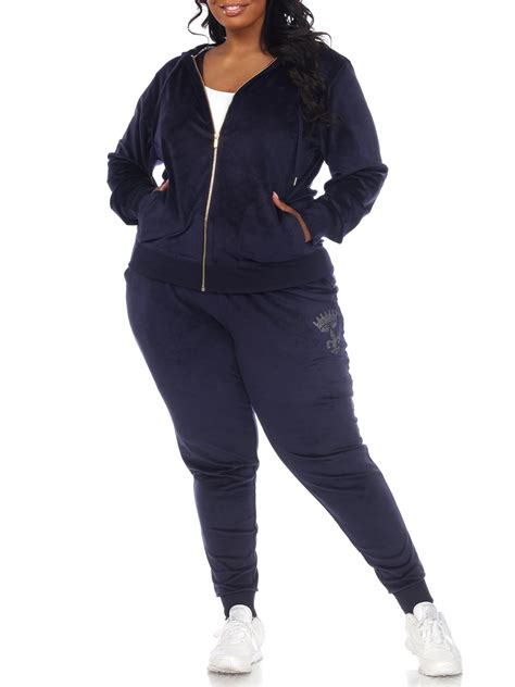 White Mark Women's Plus Size 2 Piece Velour Jogging Suits, Sweat Track ...