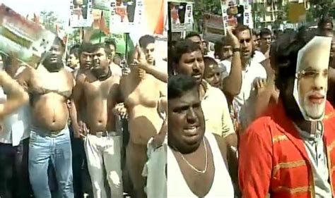 National Herald case: Shirtless demonstration by Congress workers in ...
