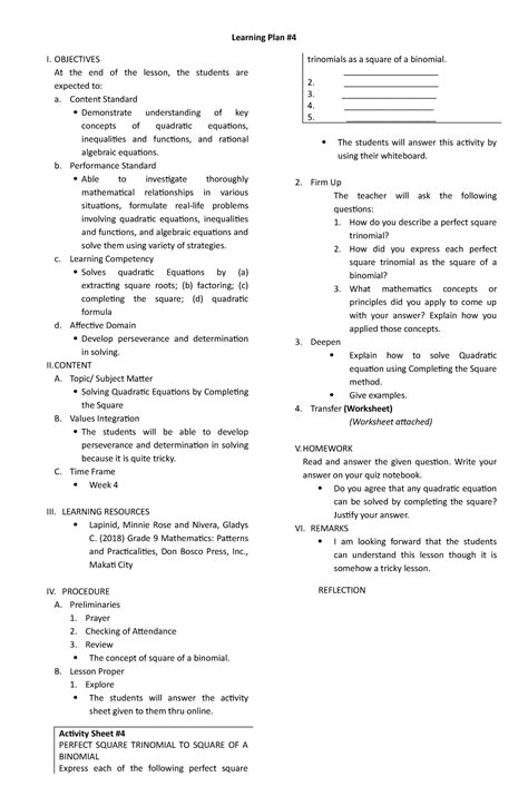 Image result for Chapter Wise Lesson Plan Class 9 Math