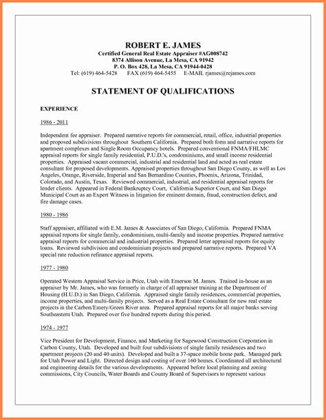 Statement Of Qualifications Template Free
