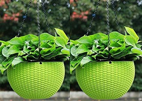 SKYCAP Euro Hanging Basket Rattan Plastic Flower Pot Plant Container ...