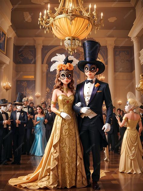 A man and woman in formal attire at a masquerade ball | Premium AI ...