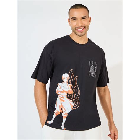 Buy Styli Black Avatar Last Airbender Graphic Character Oversized T ...