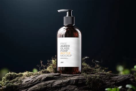 Free Amber Glass Pump Bottle Mockup | Mockupnest