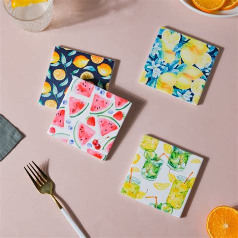 Lemonade Matte Ceramic Coaster Set Of 4 Online - Premium Coaster | Nestasia