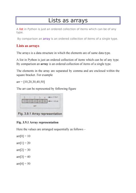 Lists as arrays - By comparison an array is an ordered collection of ...