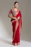 Buy Red Woven Banaras Border Plain Saree For Women by Jayanti Reddy ...