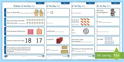 Kindergarten Math Problem of the Day - May Worksheet