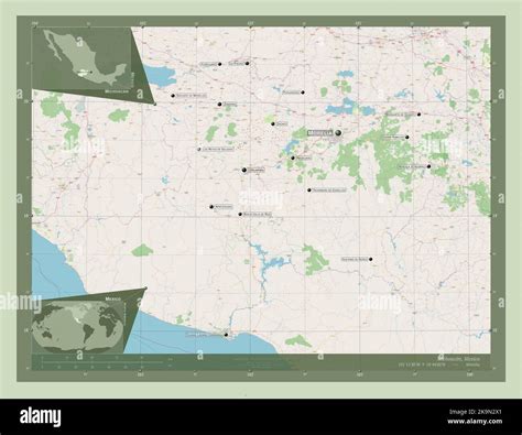 Michoacan, state of Mexico. Open Street Map. Locations and names of ...
